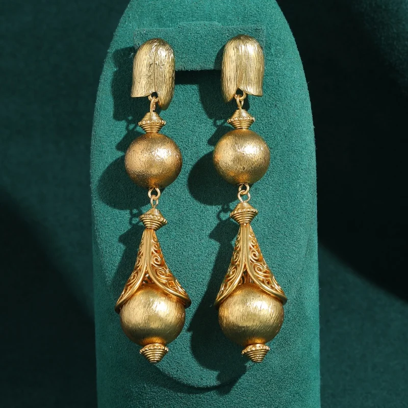 Vintage 18k Gold Plated Ball Drop Earrings Elegant Personality Jewelry High Quality Classic Accessories For Woman Trending 2026