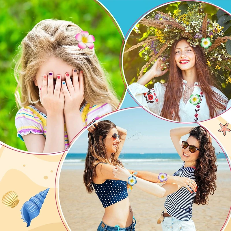 10 Stück Schaumstoff-Hawaiianische Frangipani-künstliche Plumeria-Blumenhut-Haarspangen für Zuhause, Party, Frauen, Mädchen, Hawaii, Strand, Urlaub, Dekoration – Detail 6