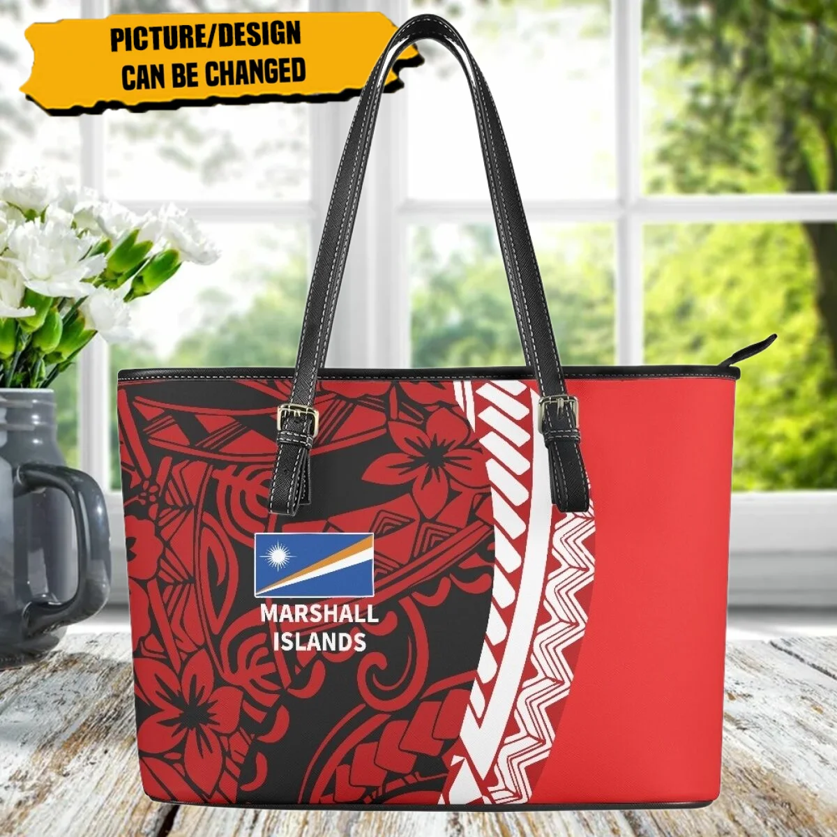 Marshall Island Pattern Handbags Red Polynesia Female Bag 2023 Design Handle Leather Large Capacity Shoulder Bolsas Para Mujeres