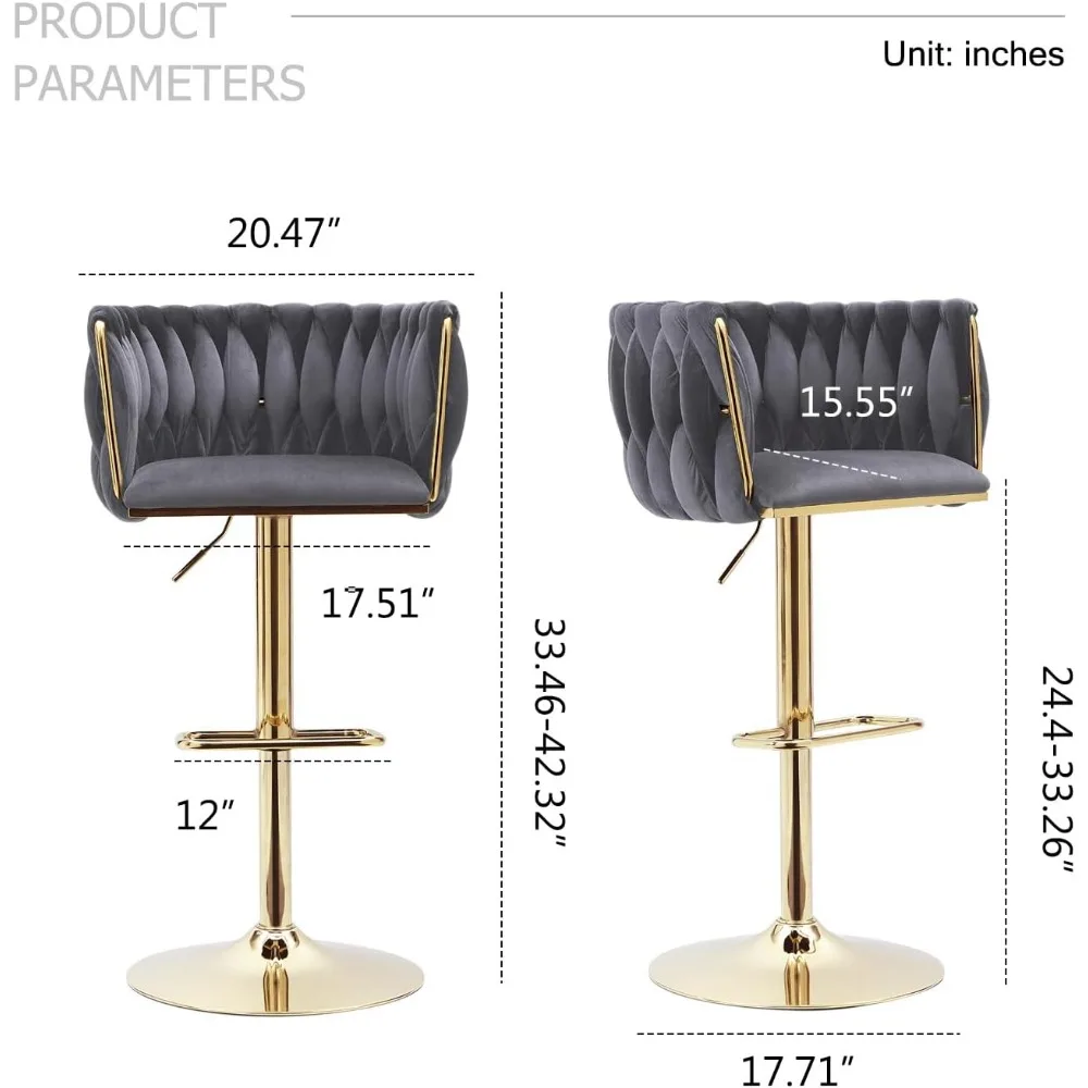 Набор бархатных барных стульев, современные регулируемые поворотные стулья с плетеной спинкой для кухонного острова, столовой, кафе, паба