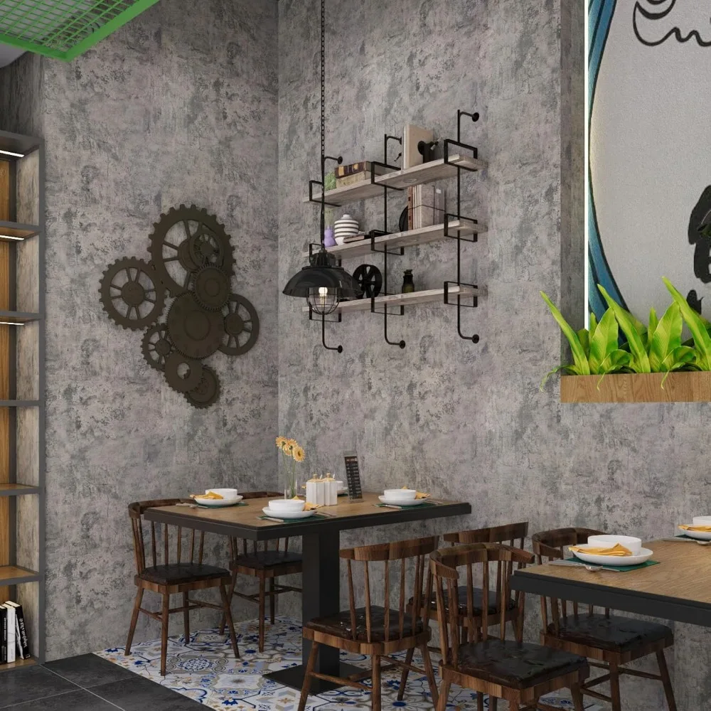ورق جدران مزخرف خرساني عريض للغاية قابل للتقشير واللصق رمادي فاتح غير لامع سميك 31.5 × 394 ورق اتصال على الطراز الصناعي القديم لـ #6