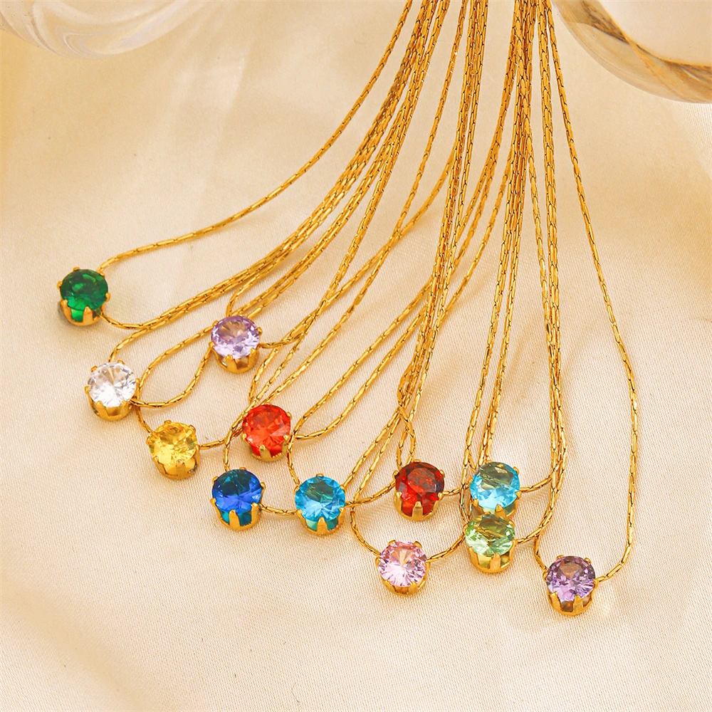 العصرية مكعب زركونيا كوكبة القلائد 12 شهر جوهرة الميلاد قلادة مجوهرات للنساء فتاة Tendencia 2025 مجوهرات #3