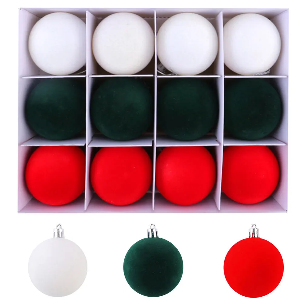 12 Uds. Bolas de Navidad de 2,4 pulgadas bolas decorativas de terciopelo colgantes de árbol de Navidad adornos de decoración de árbol de Navidad decoración de Navidad