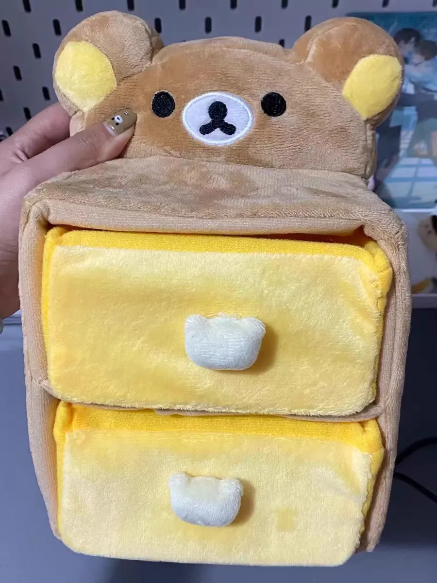 Cute Rilakkuma Bear Plush Desktop Storage Drawer Box Stuffed Cosmetic Case Container Make Up Makeup For Women Girls Home