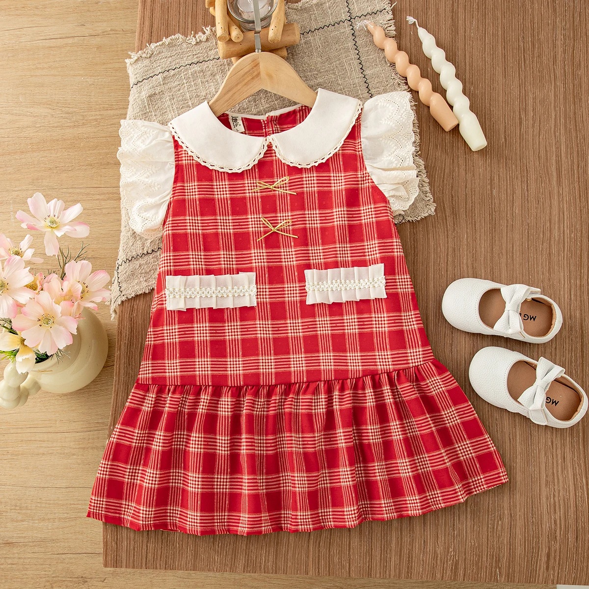 Baby Girl Dress Summer Plaid Bow Cotton Dress Cute Princess Sweet Children's Dress Baby Girl Clothing ﻿