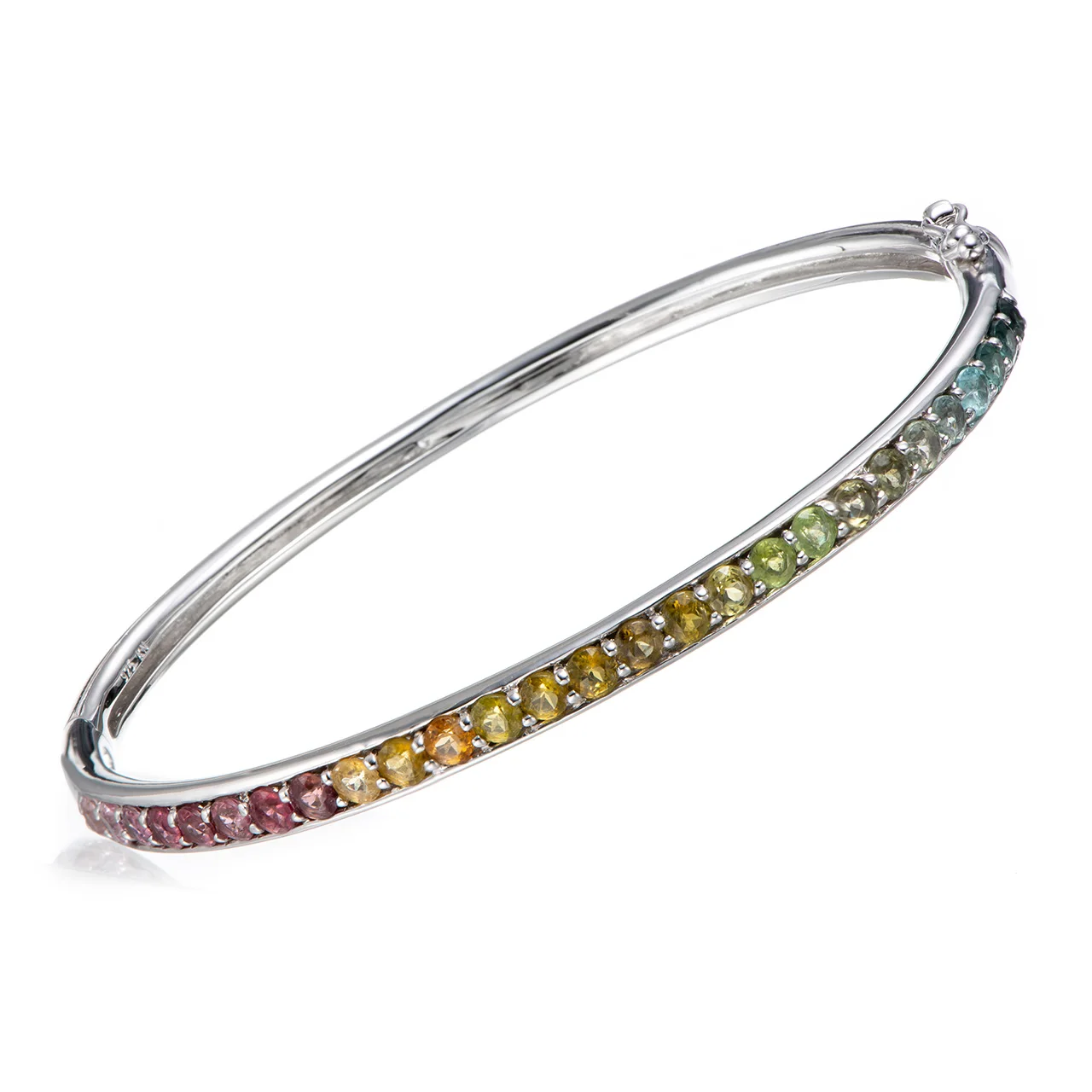 Multi Tourmaline Rhodium Over Sterling Silver Bangel