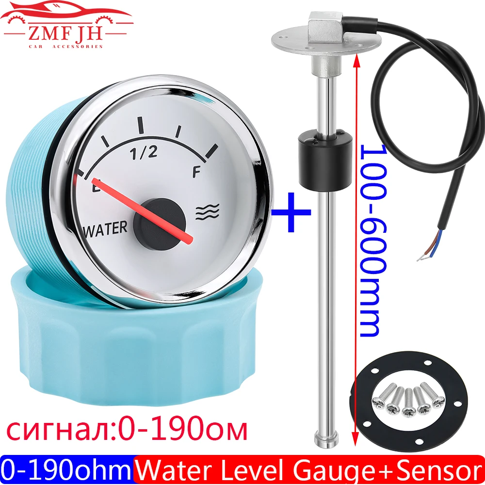 Nowy czerwony wskaźnik poziomu wody 2" 52MM + czujnik poziomu wody 100 ~ 600mm do samochodu silnik łodzi 0-190 Ohm miernik zbiornika wody 12V24V niestandardowy
