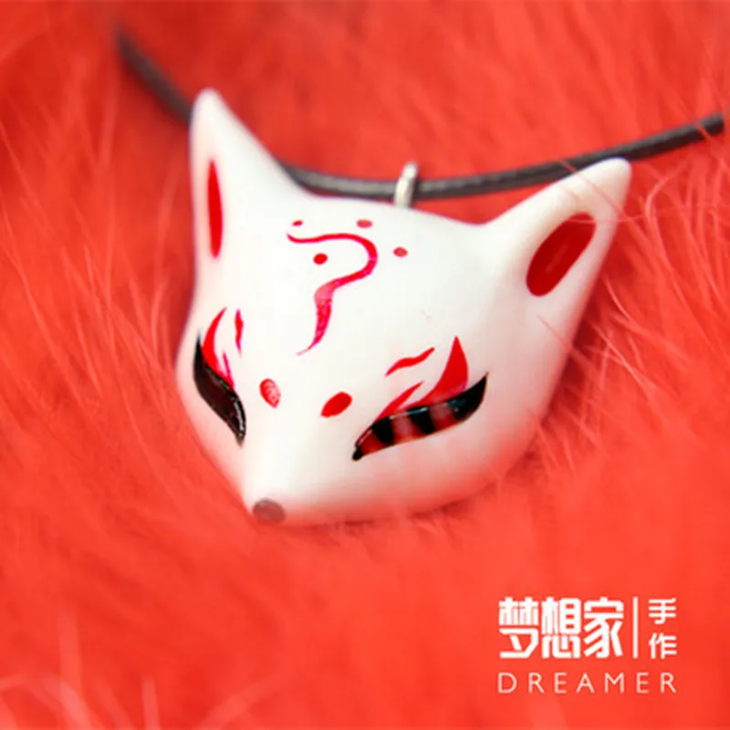 Jewelry China Hand-painted Ceramic necklace Fox Mask Cosplay Masks Kabuki Kitsune Masks Half Face Pendants For women