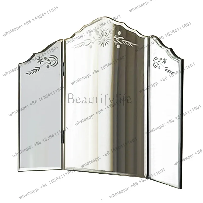 Carved tri-fold mirror European neoclassical bedroom dressing personalized creative decorative mirror 0168