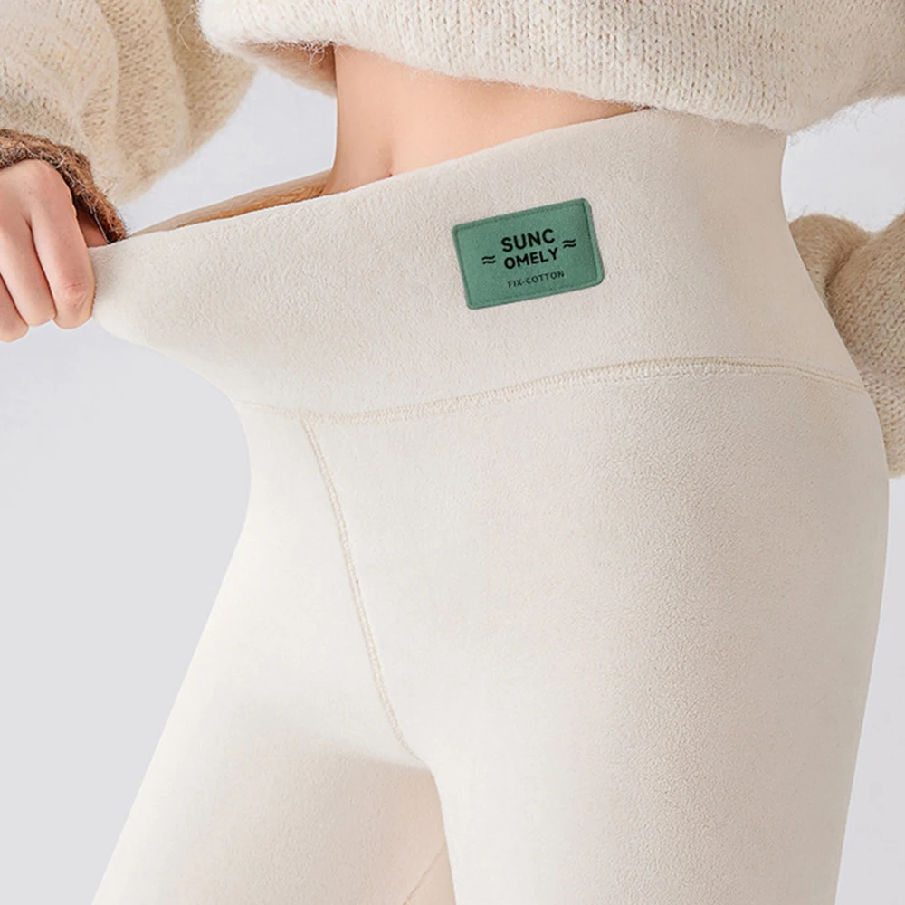 Leggings femininas forradas de lã térmica inverno quente calças grossas cintura alta calças magras quentes para clima frio