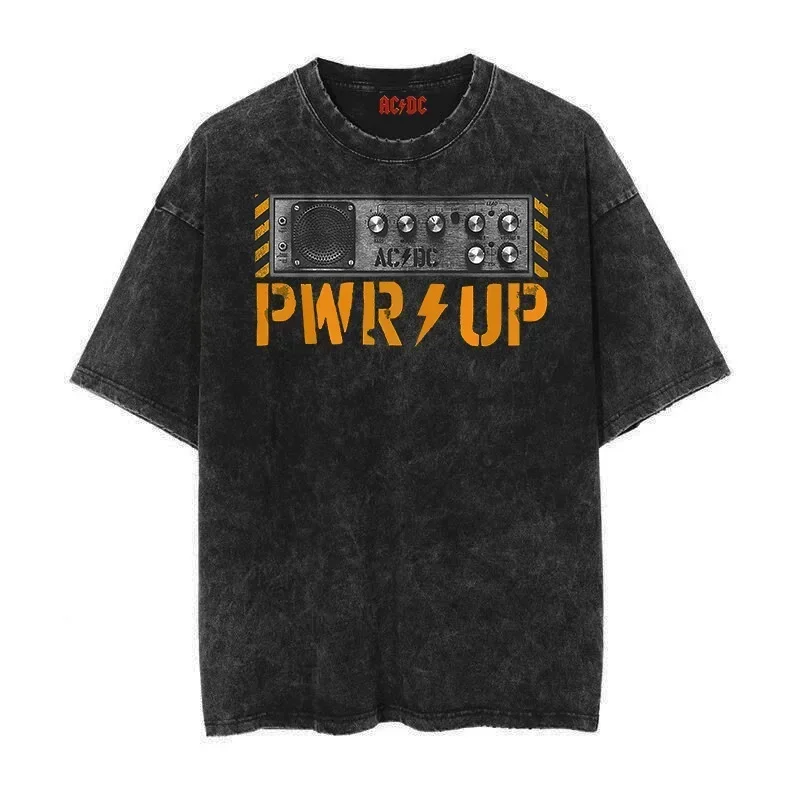 

2025 Summer New ACDC Women T-shirts Short-sleeved Band Rock Punk Retro Washed Printed Short-sleeved T-shirt Cotton Top