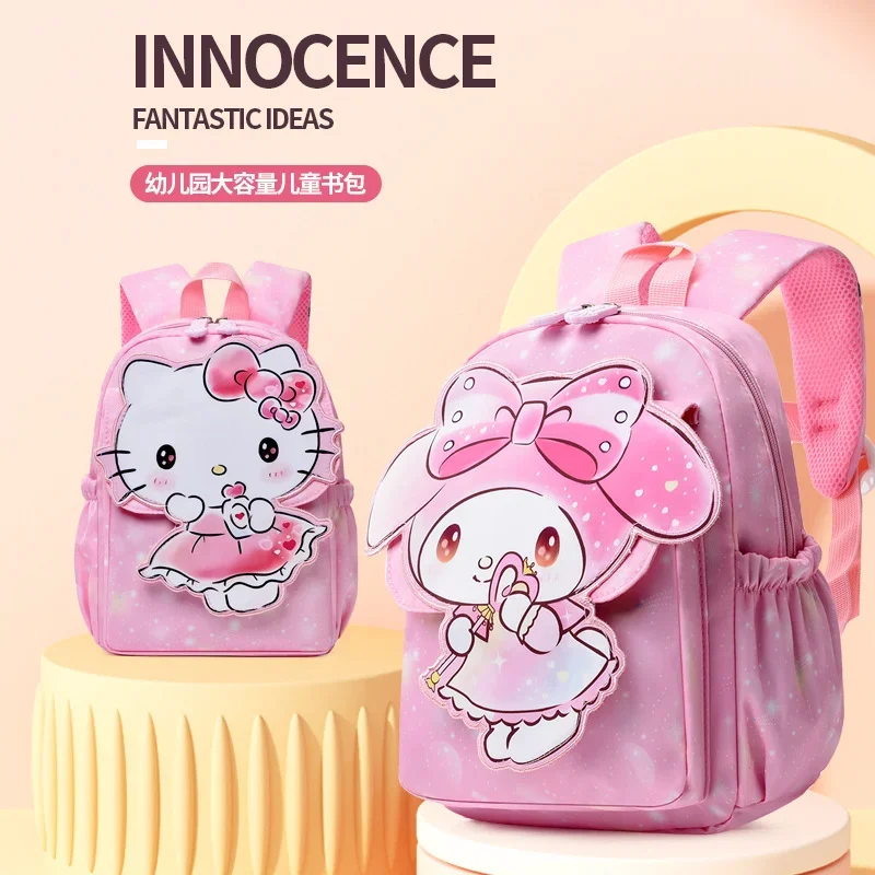 Sanrio Hello Kitty Cute Children's Fun School Bag, Kulomi Fresh and Sweet Cartoon Impresso Mochila, Grande Capacidade