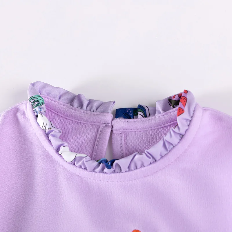 2025 Nuovo set viola autunnale Dinosauro dei cartoni animati europei e americani Felpa con cappuccio stampata morbida e carina in 100 cotone