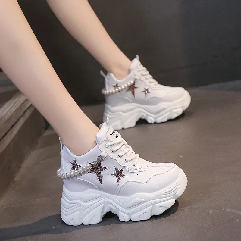 High Quality High Platform Shoes Woman Autumn Chunky Sneakers Increased 10cm Ladies Shoes Trainers Zapatillas Deportivas Mujer