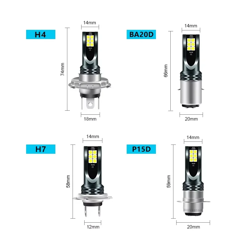 Cross-border special supply of car led headlights fog lights H4 H7 P15D H6 12 lights high brightness led motorcycle headlights image 3