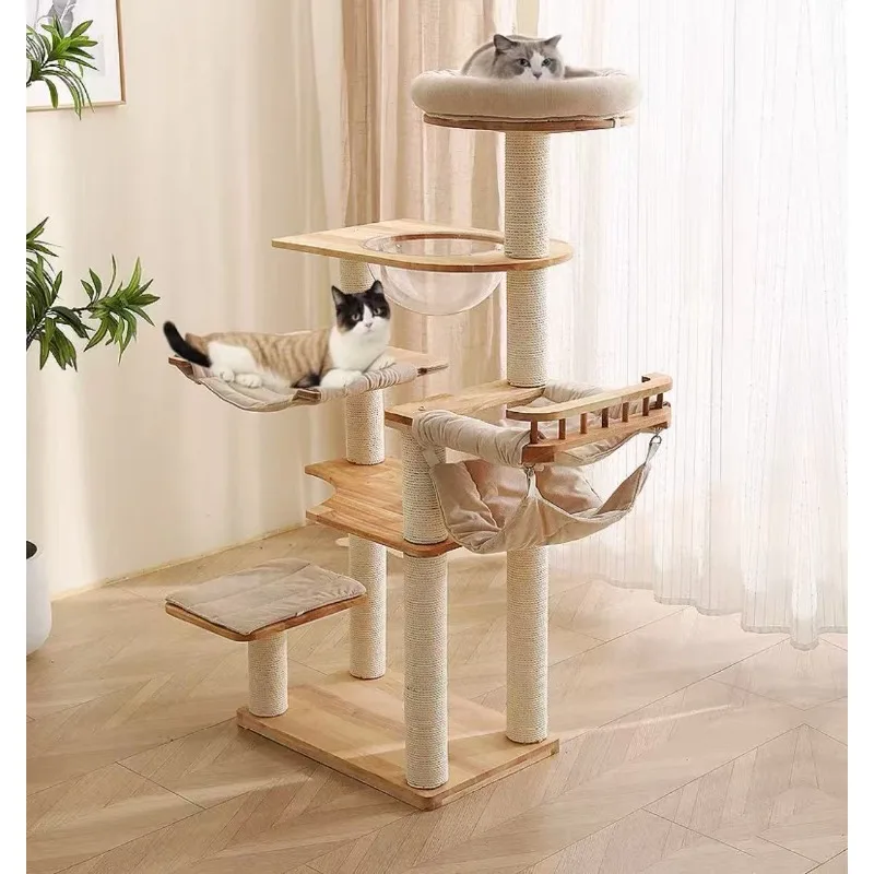

Heavy Duty Solid Wood Cat Tree for Large Cats, Multi-Level Cat Tower with Integrated Bed | Professional Pet Furniture Equipment