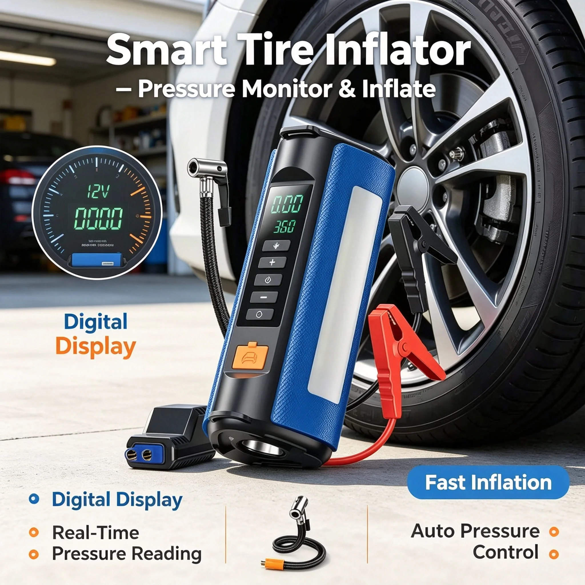 2000A Car Jump Starter Multifunction 12V Battery Booster Super Compressor 20000mAh Power Bank Jump Starter Air Pump Smart Clamp