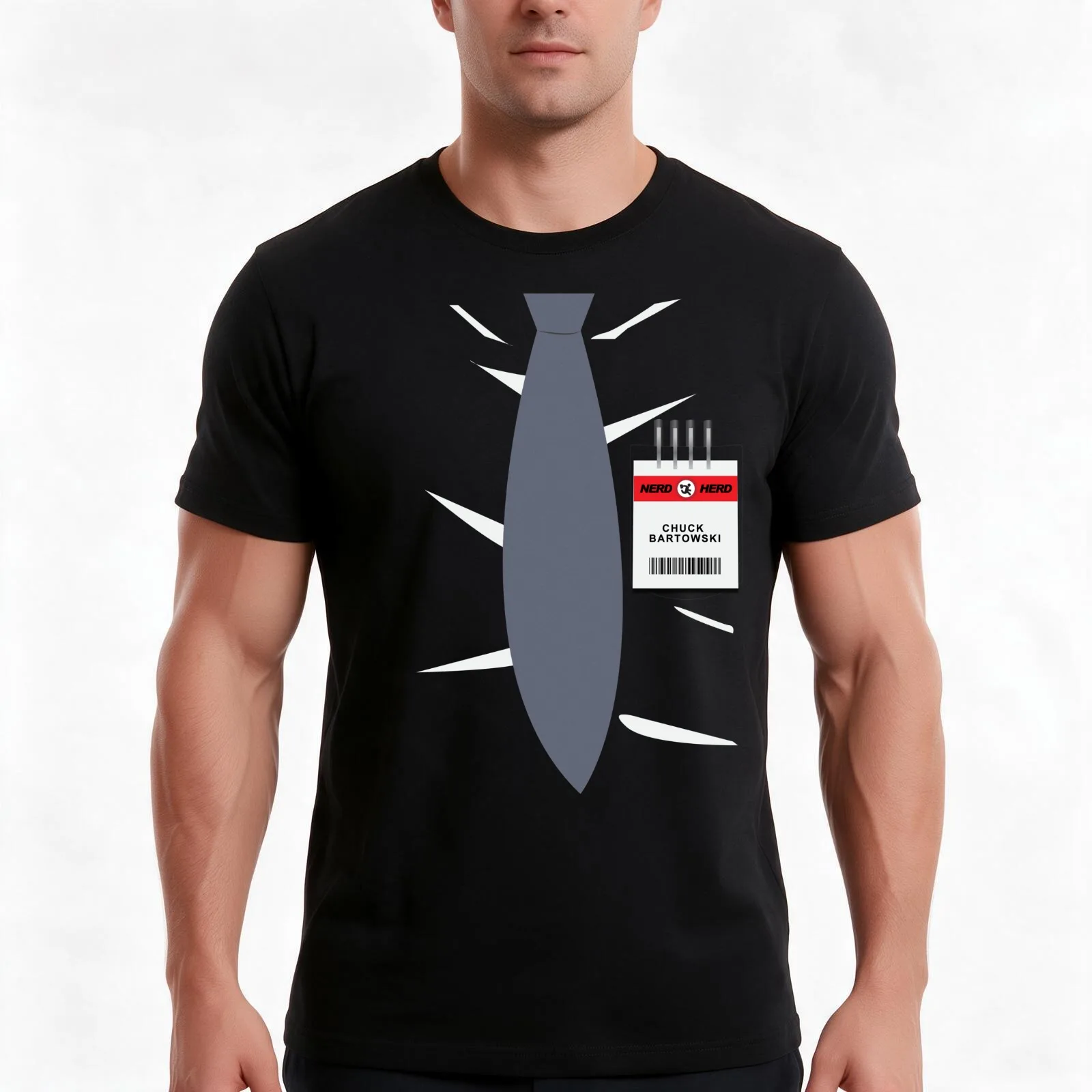 Nerd Herd - Chuck Bartowksi T-Shirt, Summer Casual Cotton Tee, Oversized Streetwear Tops, Vintage Graphic Print, 100% Cotton