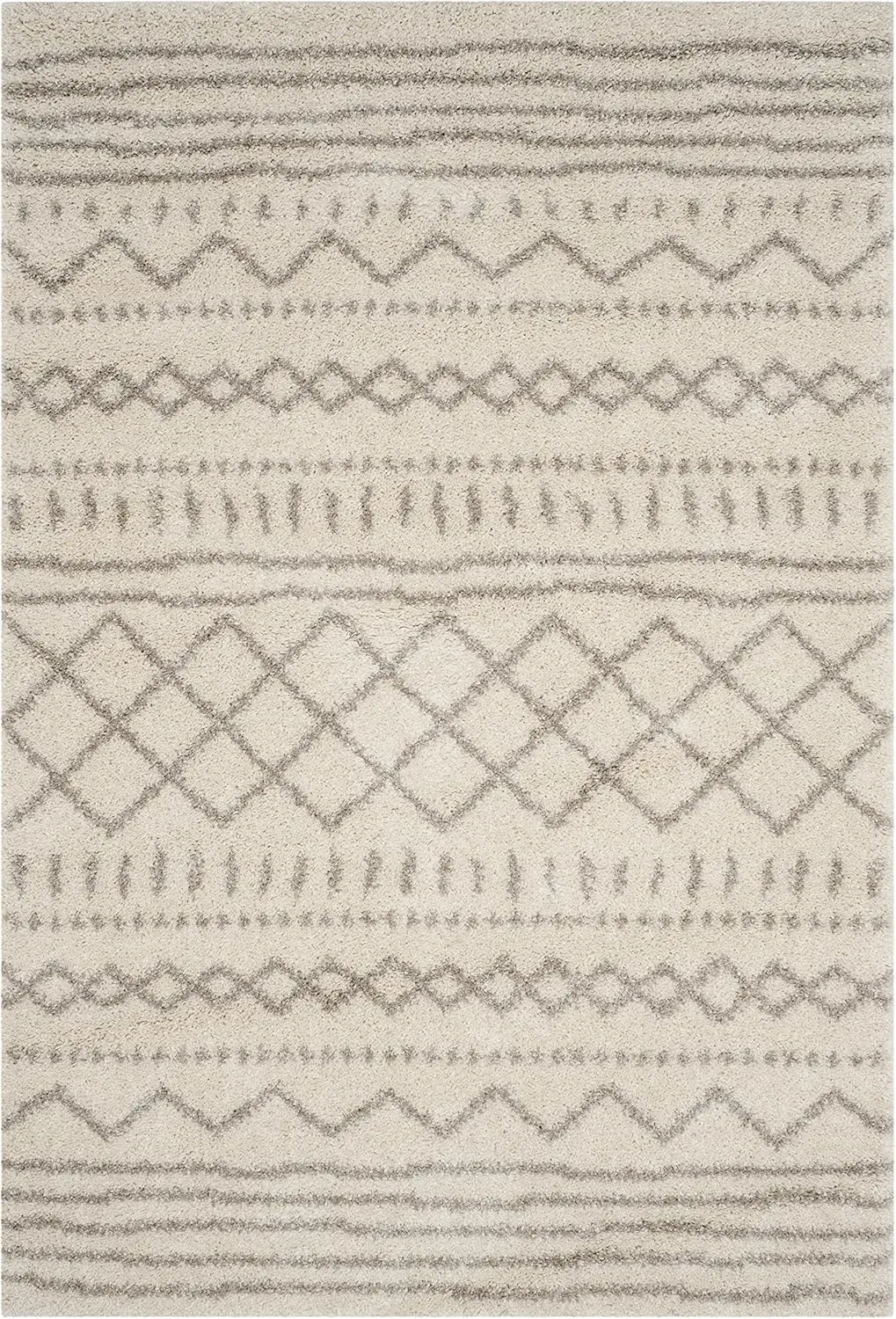 Arizona Shag Collection Area Rug - 9' x 12', Ivory & Beige, Moroccan Design, Non-Shedding & Easy Care, 1.6-inch Thick