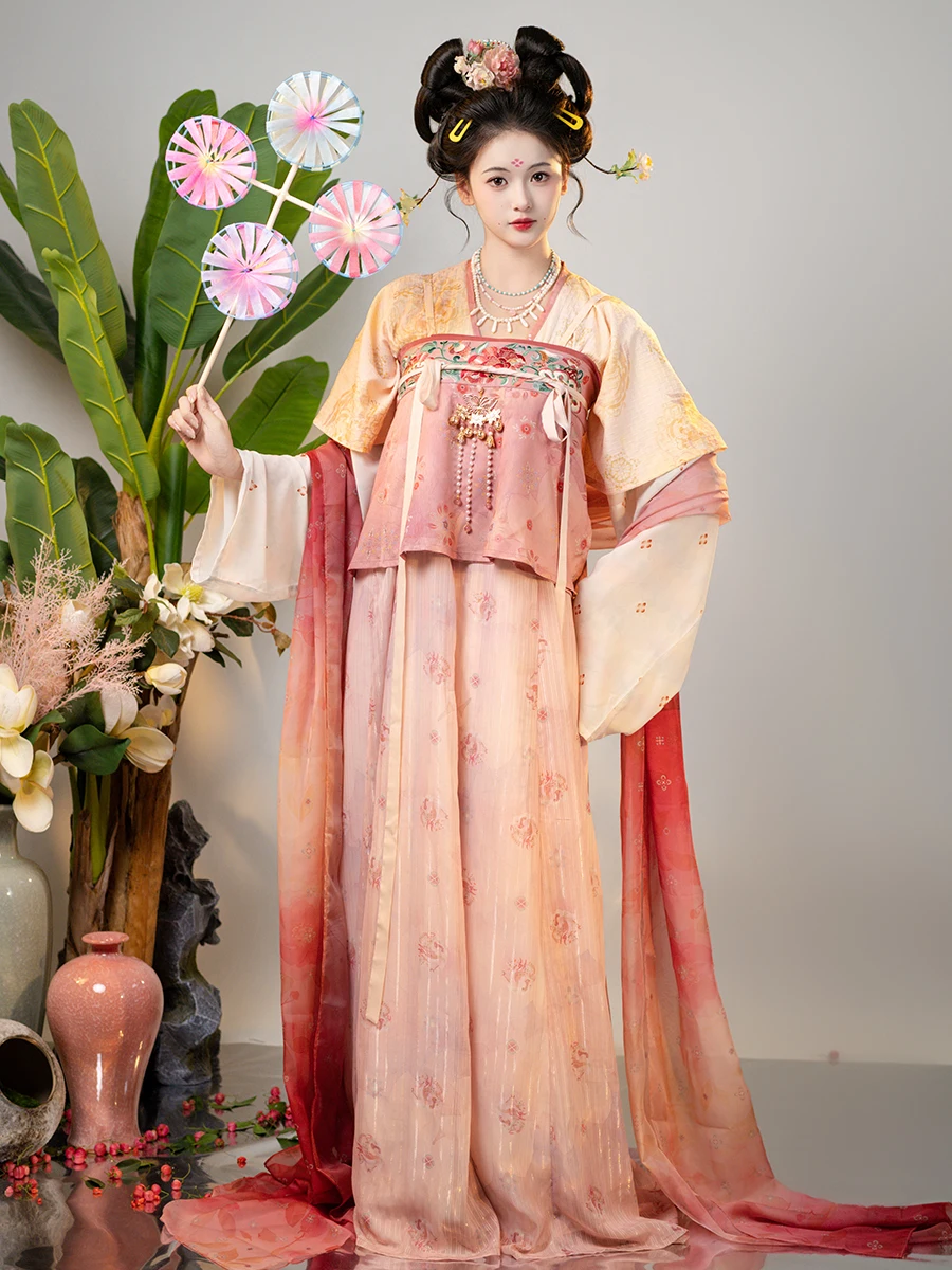 

anchi Autumn Li Hanfu Chest Length Girl's Pink Spring Summer Autumn Wrap Polyester Fiber 8-25 Years Old Women's Hanfu Set