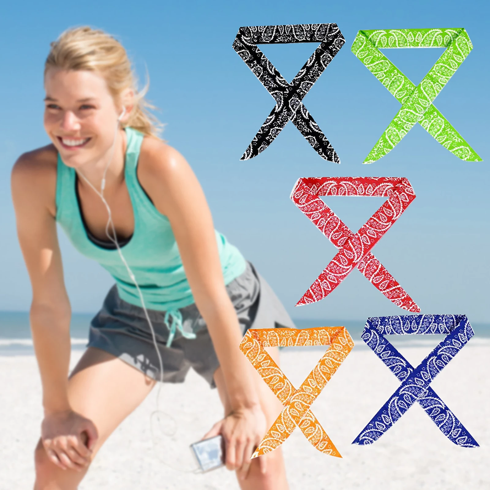 5 pièces Cool écharpe cou enveloppement été glace refroidissement écharpe refroidissement Bandana écharpe Sports de plein air bandeau pour toutes les activités de plein air