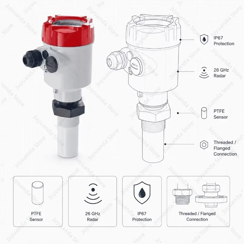 China Factory OEM ODM G1-1/2 Thread Custom Featuring 26GHz Radar Level Transmitter for Overseas Chemical Importers