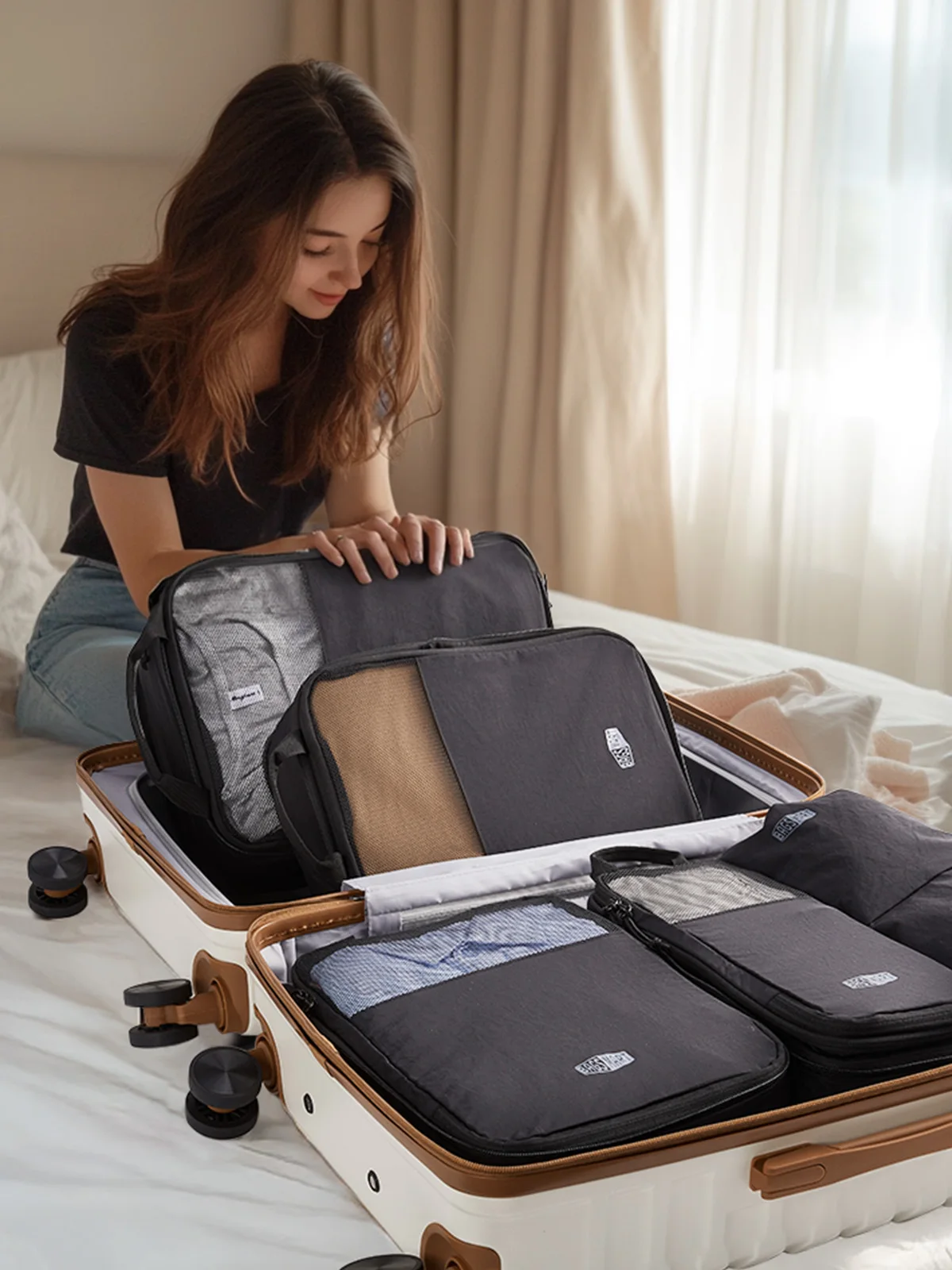 BAGSMART 6PC Compression Packing Cubes Large Capacity Travel Storage Bag Portable Luggage Organizers for Clothes