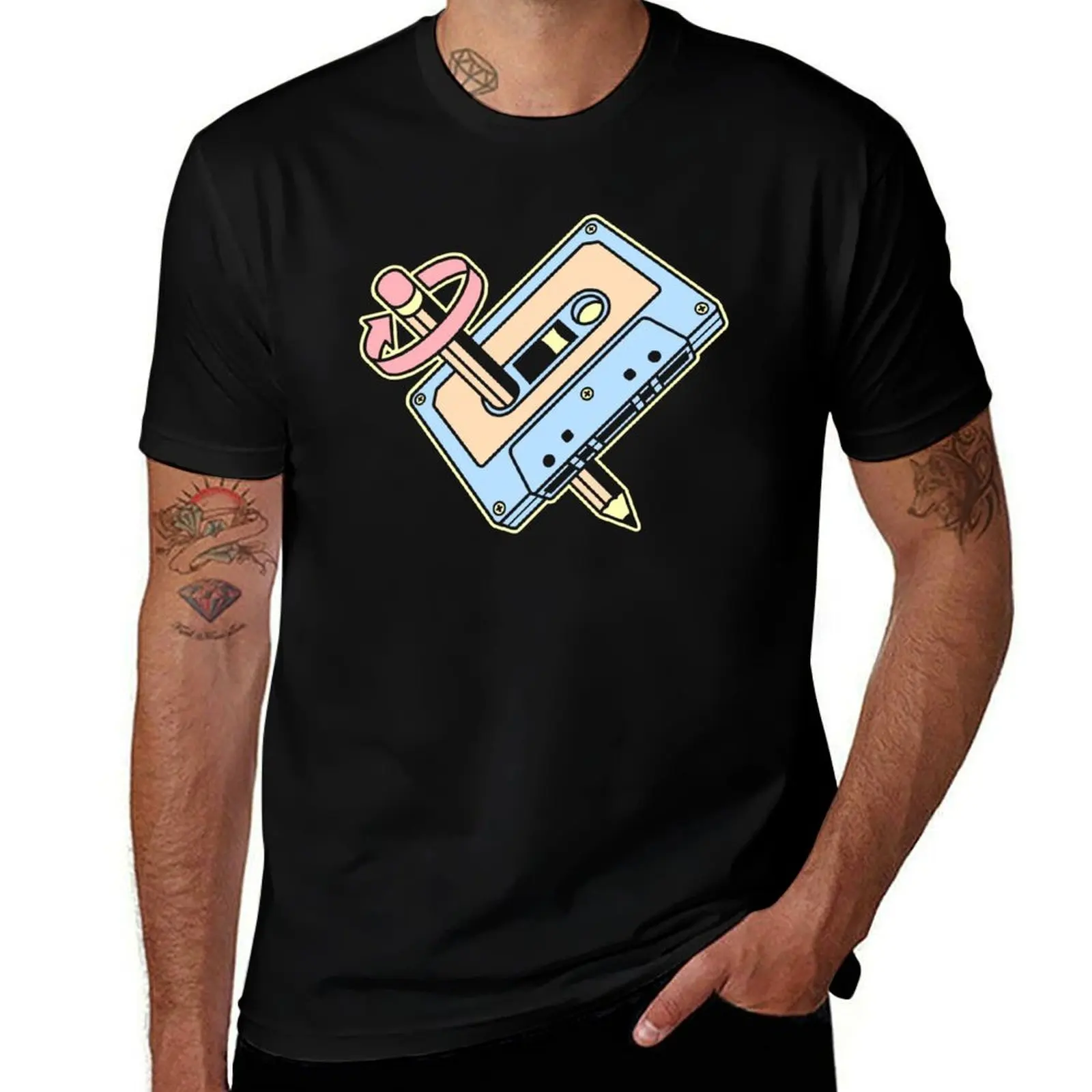 

Audio Cassette with Pencil Pattern T-Shirt summer clothes graphic t shirts croswit shirt man T-shirt men