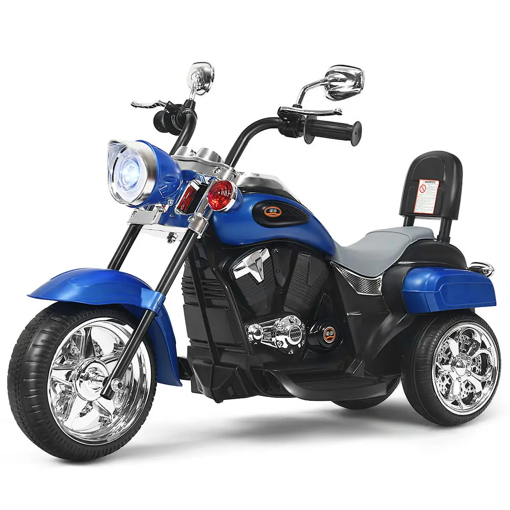 Costway 6V Kids Ride On Chopper Motorcycle 3 Wheel Trike with Headlight and Horn Blue