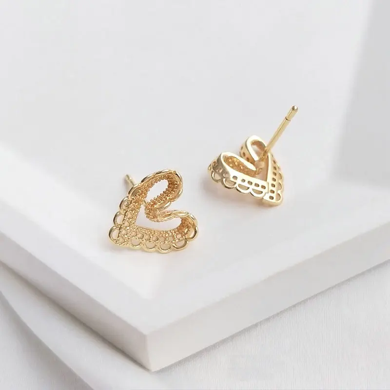 Boucles d'oreilles en forme de cœur en laiton, couleur or 14K, 6 pièces, 12x12MM, pour la fabrication de bijoux, accessoires de bricolage