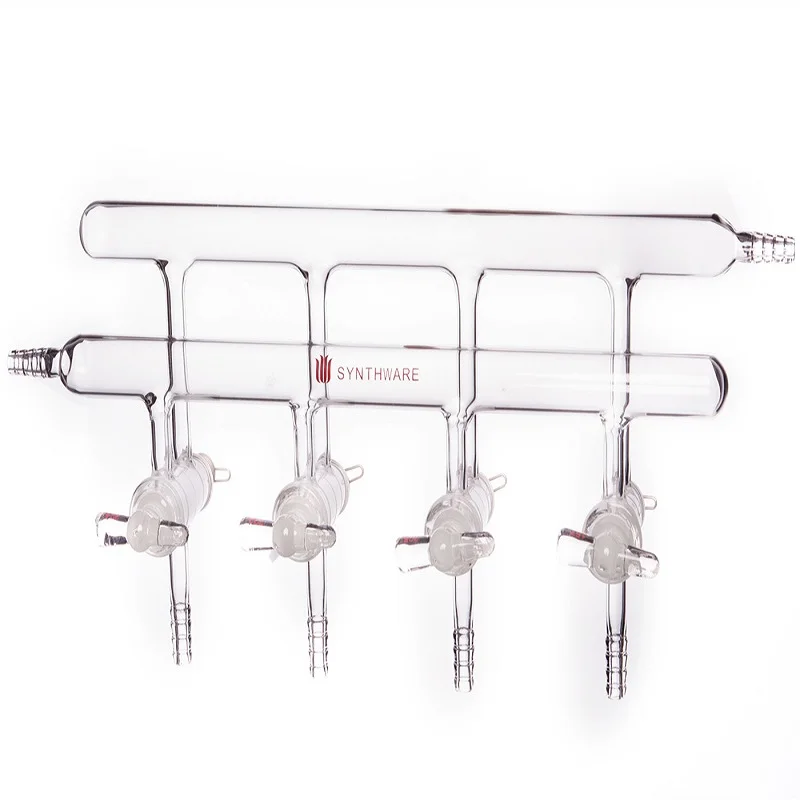 SYNTHWARE Vacuum gas distributor with double row pipes, Solid plug, MANIFOLD, HIGH VACUUM SOLID GLASS STOPCOCKS, M23