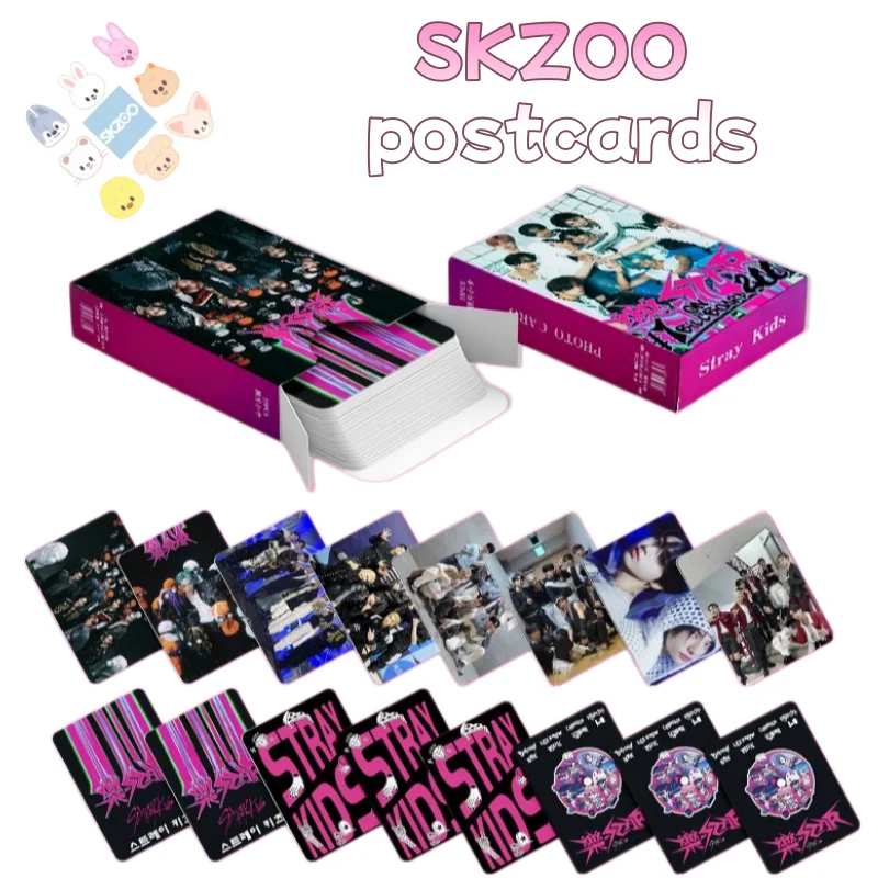 Mercancía de anime SKZOO, mercancía de StrayKids, linda caja de tarjetas pequeñas con efecto láser 55, postales, regalos de colección Polaroid