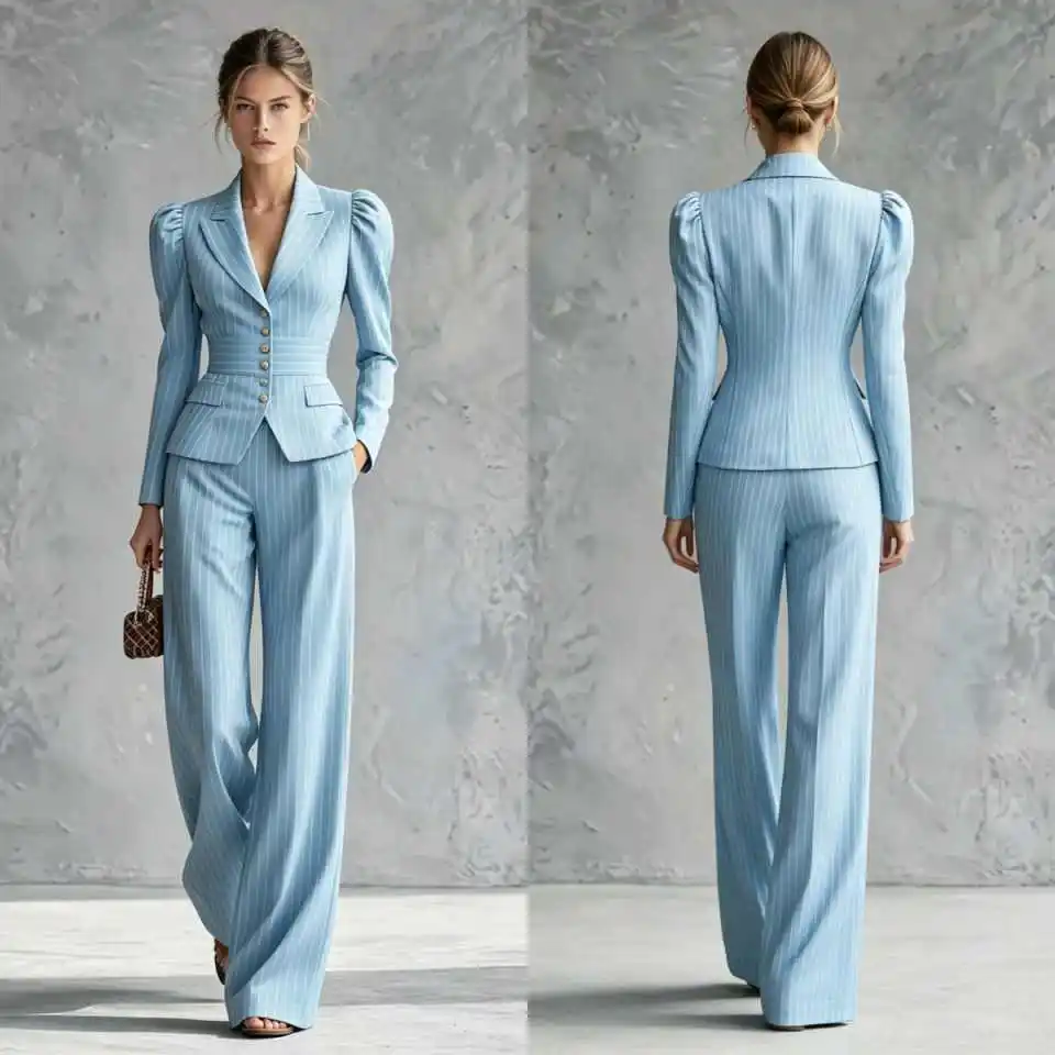 Fashion 2 Pieces Striped Women's Suits Long Sleeve Office Ladies Work Pant Sets Female Business  Wear Customized