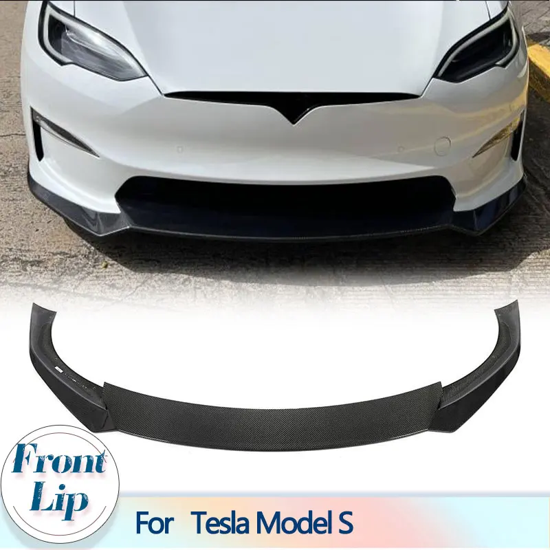 

Car Front Bumper Lip Spoiler for Tesla Model S Plaid Sedan 4-Door 2021-2023 Carbon Fiber Racing Front Lip Chin Apron Guard