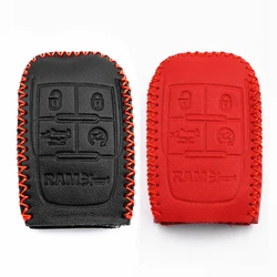 WFMJ 2Pcs Black Red Leather for 2019 2020 2021 2022 Dodge Ram 2500 3500 4500 5500 5 Buttons Remote Key Fob Case Cover