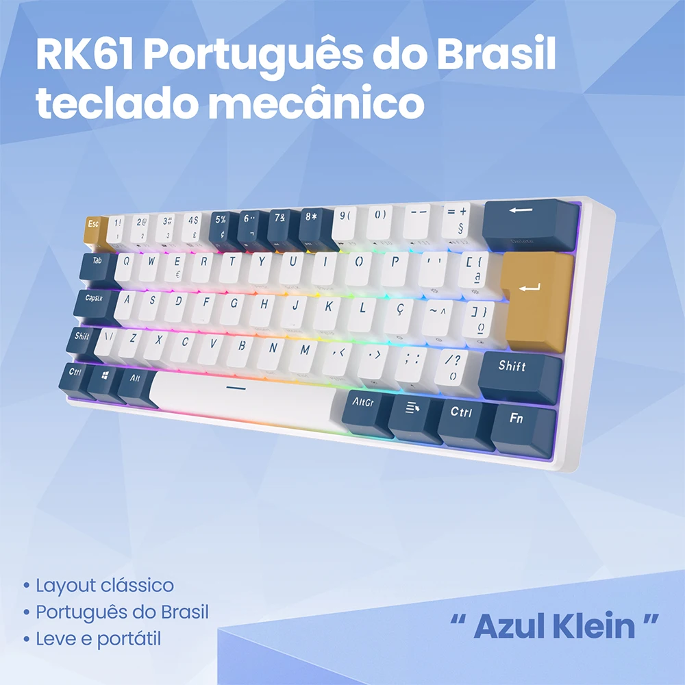 Imagem -03 - Royal Kludge Rk61 Teclado para Jogos Brasileiro com Fio 61 Teclas Rgb Teclados Mecânicos Retroiluminados Mini Teclas Abs com Hot-swappablesv