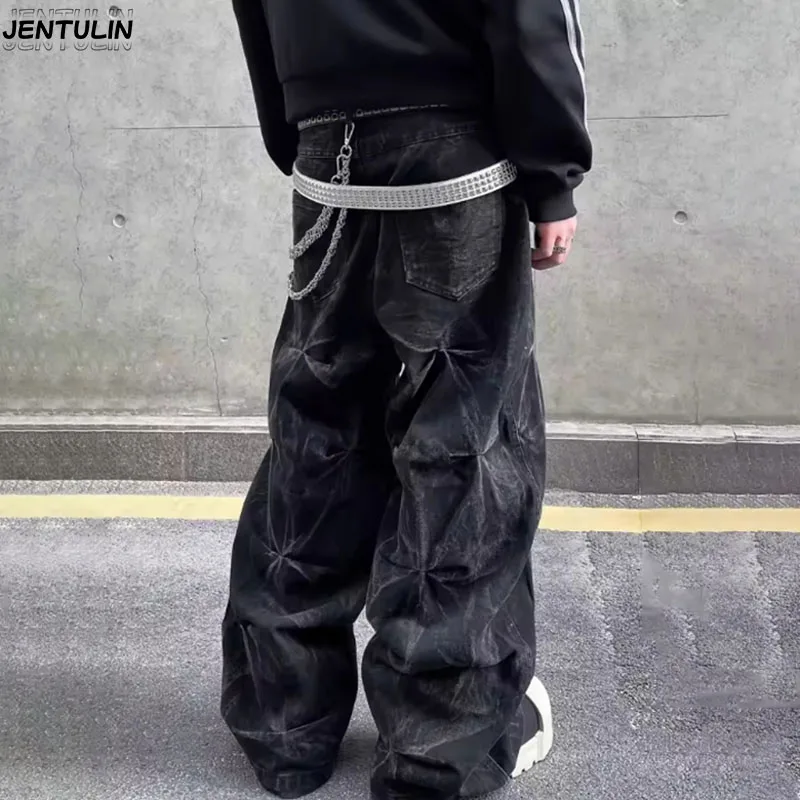 Y2K Aesthetics New Pattern Embroidery Baggy Jeans Men High Street Vintage Hip Hop Fashion Casual Couple Wide Straight-leg Pants