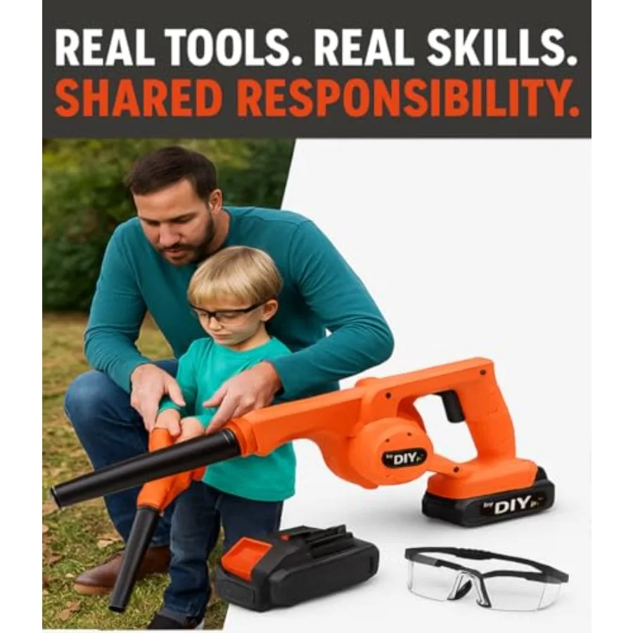 DIYjr Lithium Compact Leaf Blower Functional Cordless Outdoor Tool for Beginners Family Teaching Aid for Supervised Yardwork wi