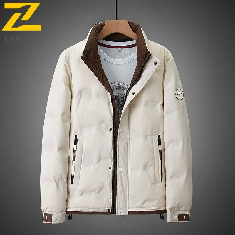 COMXZ Men Winter Down Jacket Casual Stand Collar Commuting Office Thick Warm Parka Pure Color Comfort Lightweight Down Coat