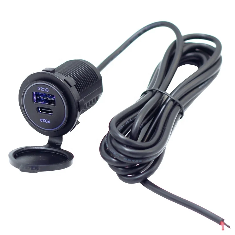 Install Usb Port In Car Fast Charging Usb C Pd 12V  Qc 3.0 And Type C Pd Dc 12V-24V Dual Usb Power Socket Outlet 22awg cable