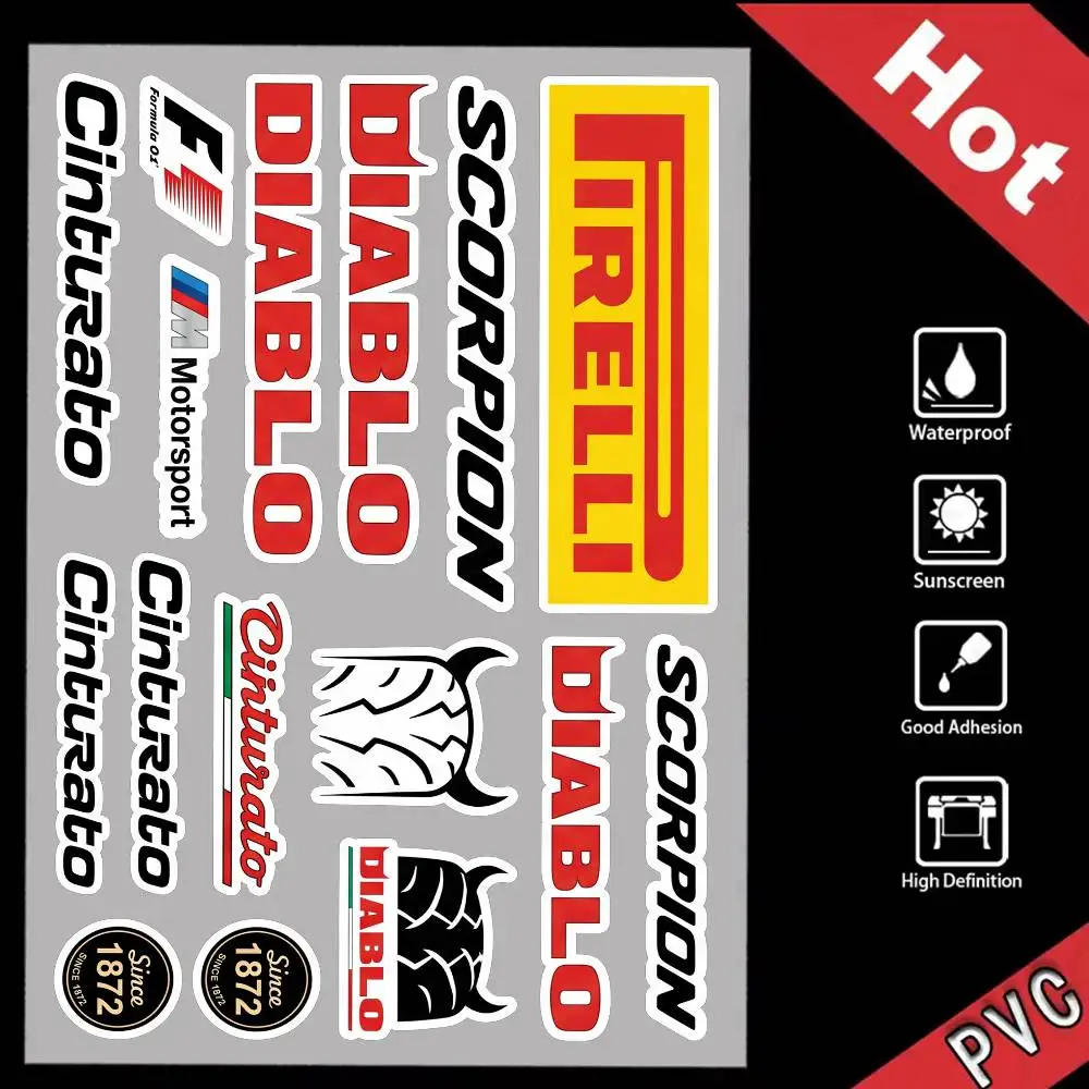 Pegatinas impermeables reflectantes universales a prueba de arañazos para PIRELLI, para casco de motocicleta, taza, refrigerador
