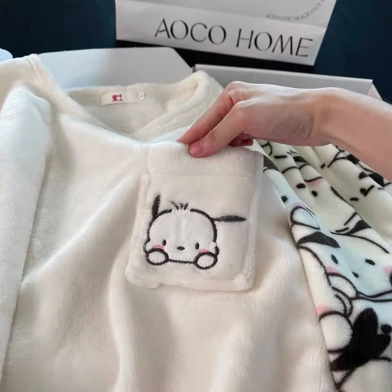 Sanrio Pochacco Hello Kitty Kuromi Pajamas For Women Winter Plush Coral Velvet Pjs Pijama Set Cute Anime Sleeping For Sleepwear