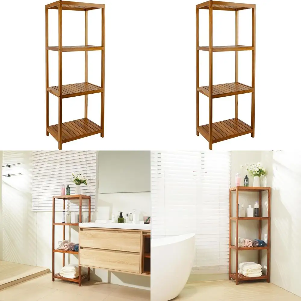 

4-Tier Wooden Shelving Unit for Multi-Room Storage: Bathroom, Kitchen, Living Room, Laundry, Garage