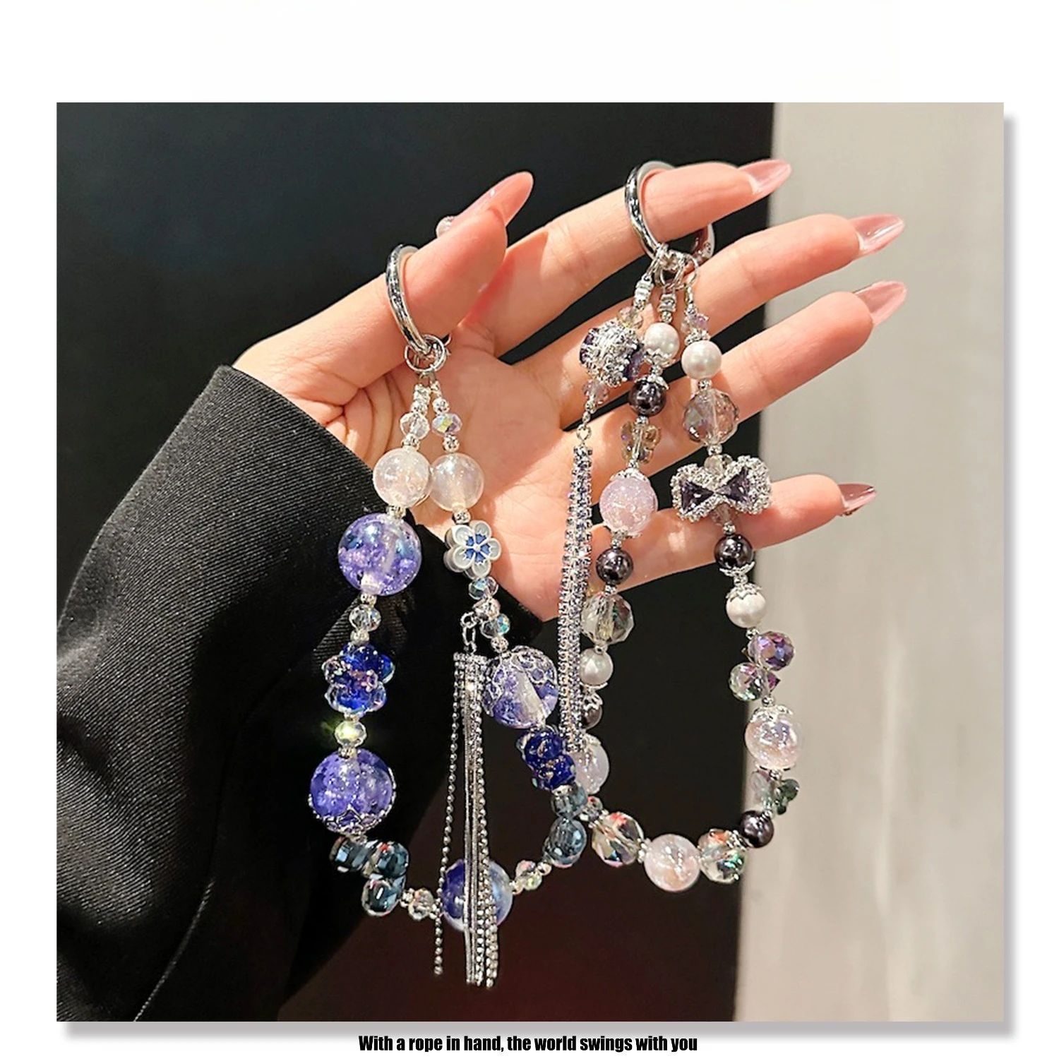 

Корейский модный браслет из стекла с кисточками, универсальный ремешок для телефона, цепочка для наушников, подвеска для сумки, дорожный браслет, шнурок для телефона