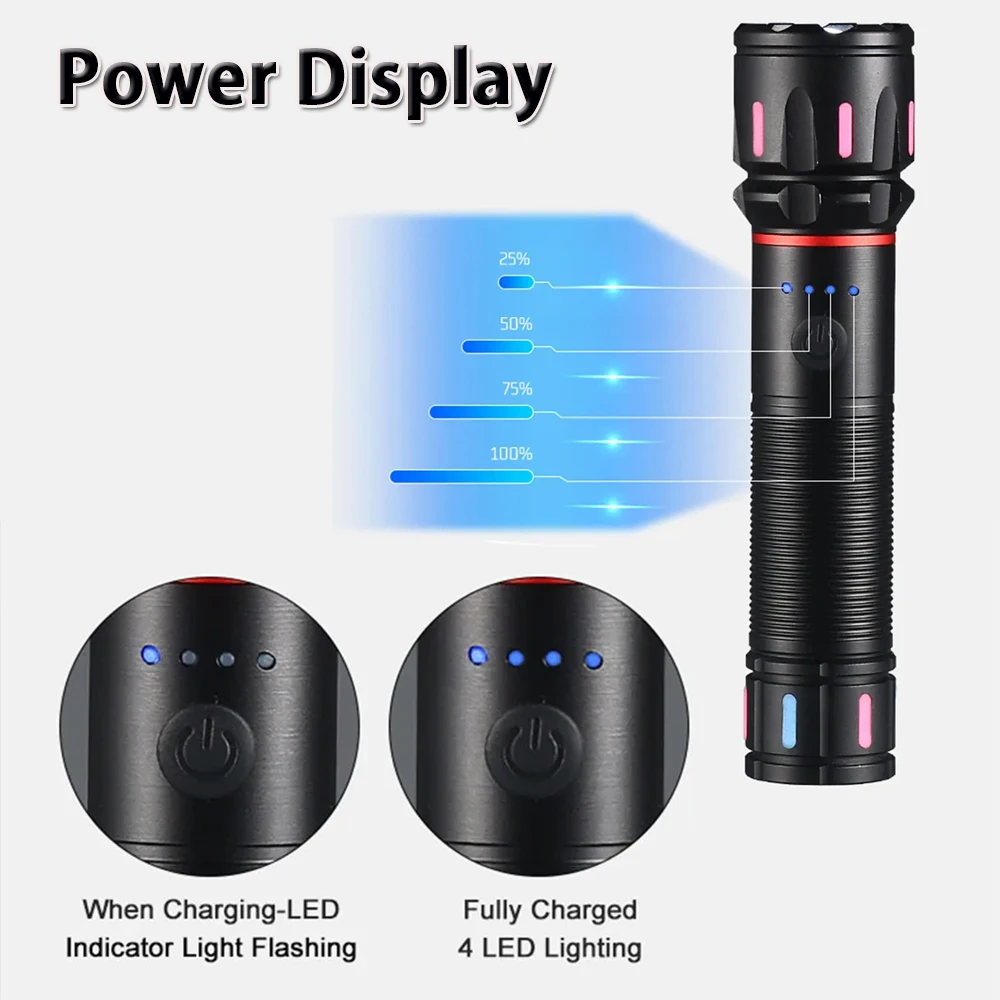 High Powered Handheld Flashlight, Rechargeable LED Flashlights with a Long-range Reach Zoomable Waterproof Outdoor Torch