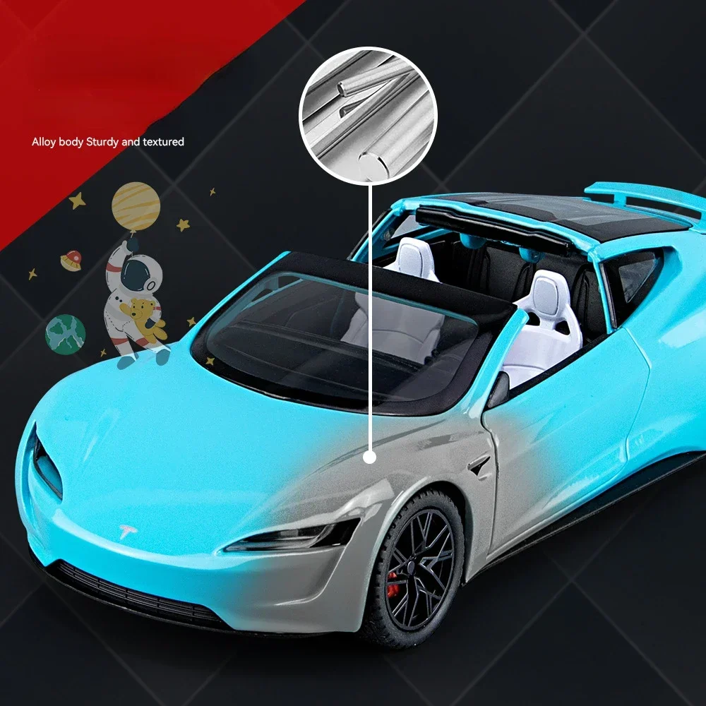 1:24 Tesla Roadster Super Car Alloy Car Model Wheel Steering Sound Light Collectibles Toy Birthday Gift C147