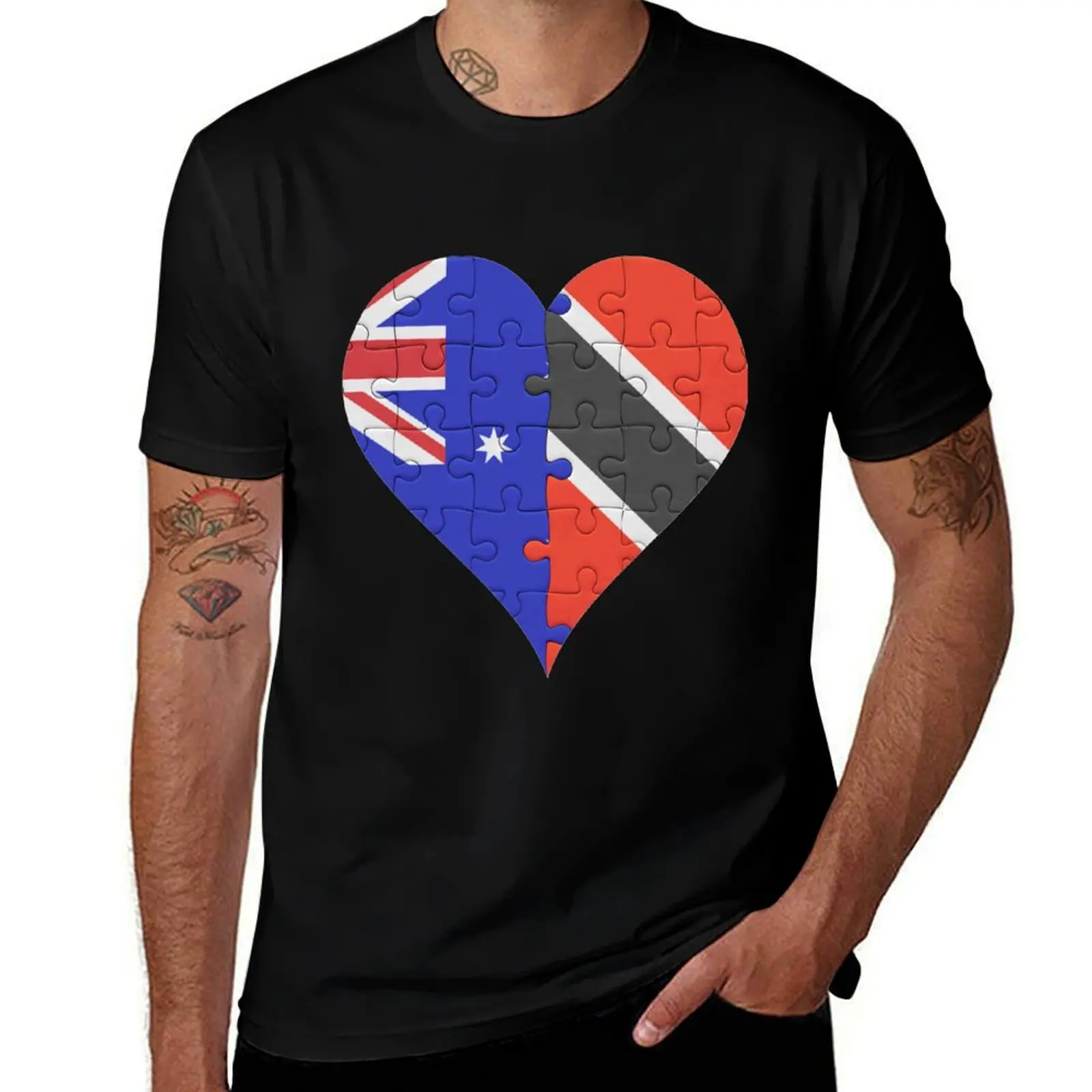 Australian Trinidadian And Tobagoan Flag United Heart Jigsaw Puzzle Design With Both The Countries Of Australia Trinida T-Shirt