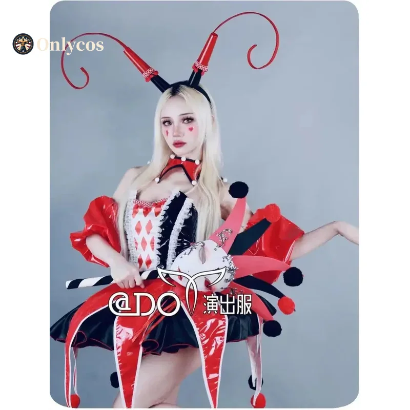 Red Patent Leather Sexy Short Skirt Clown Mask Bar Nightclub 2025 Singer Leading Dance Stage Costume Party Theme Show Clothing