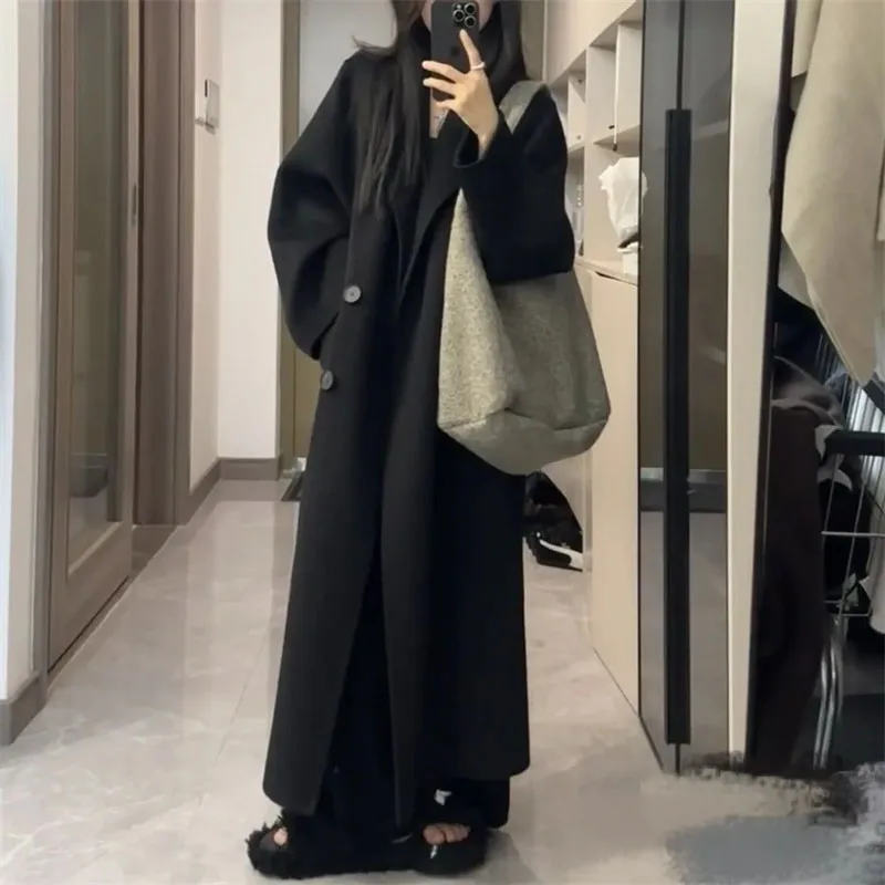 Abrigo de Cachemira de doble cara para mujer, chaqueta de longitud media, abrigo de lana de otoño e invierno, novedad de 2022