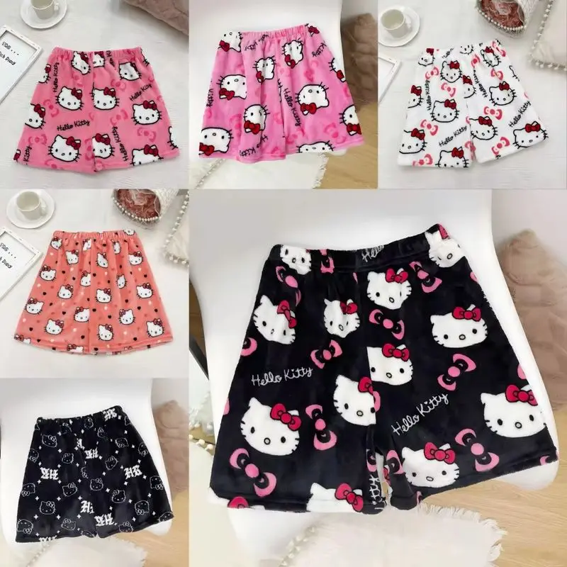 

Hot Hello Kitty Cartoon Merchandise Winter Fleece Short Style Pajama Pants For Girl Homewear Comfortable And Versatile Wholesale